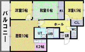 サントアリオデ大谷地(3LDK/2階)の間取り写真