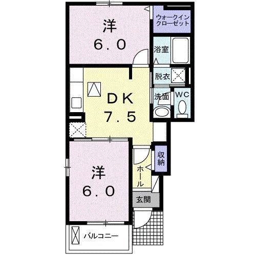 PLAISIR SI II(2DK/1階)の間取り写真