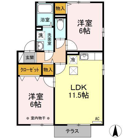 コーポKAIUN B棟(2LDK/1階)の間取り写真