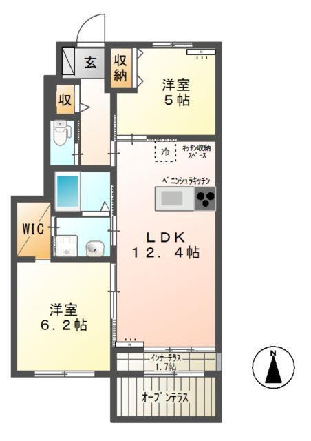 ドマーニ III(2LDK/1階)の間取り写真