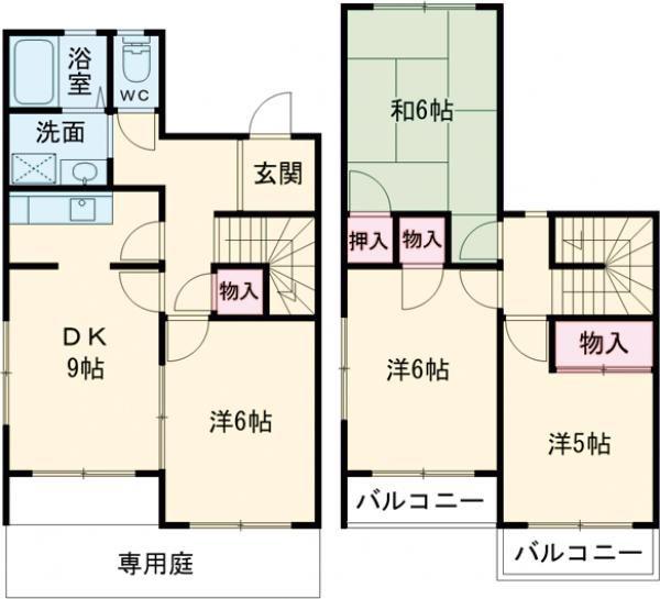 タウンハウス今寺IIC(4DK/1階)の間取り写真