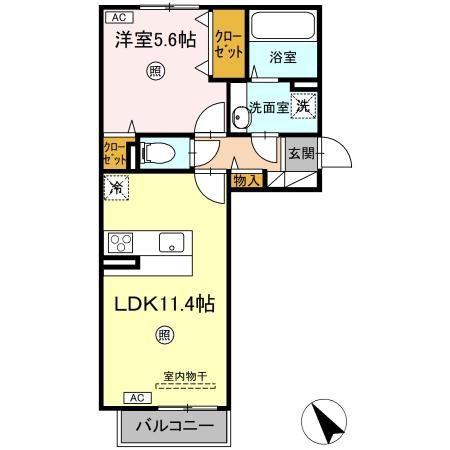 DーROOM N(1LDK/2階)の間取り写真