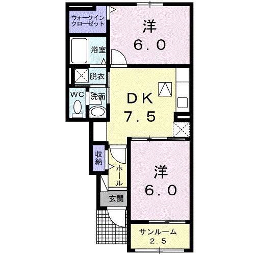 ラ・プリムヴェール B(2DK/1階)の間取り写真
