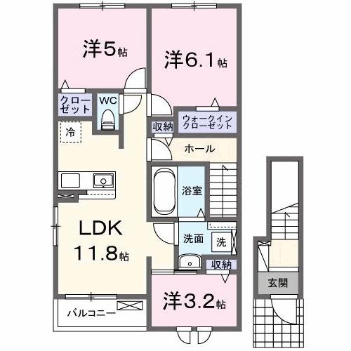 スヴェニール ラ・テールI(2LDK/2階)の間取り写真