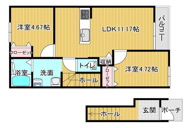安江アパート(2LDK/2階)の間取り写真