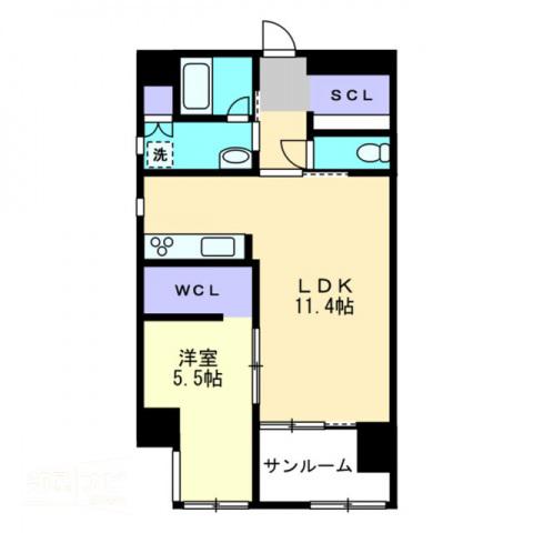 ハアラン内山下(1LDK/2階)の間取り写真