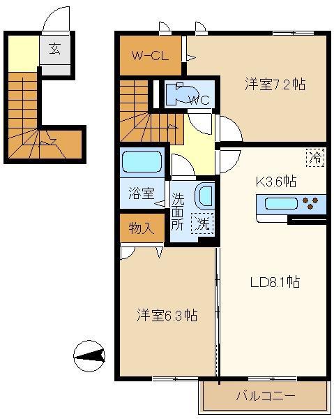 EFFUSUS K(2LDK/2階)の間取り写真