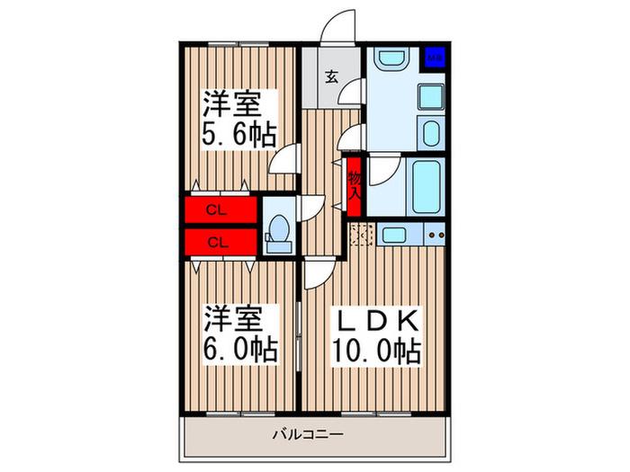 リベルテ岩槻(2LDK/2階)の間取り写真