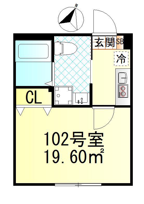 BLOOM元住吉(1K/1階)の間取り写真
