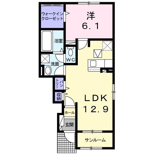 CCTS(1LDK/1階)の間取り写真