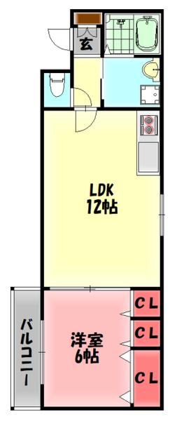 クリエオーレ石原町(1LDK/2階)の間取り写真