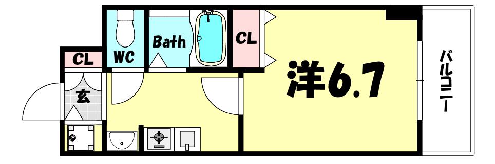 スワンズ神戸三宮イースト(1K/3階)の間取り写真