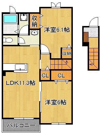 ミニヨンB(2LDK/2階)の間取り写真