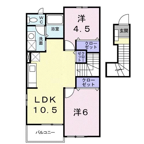 ウィステリアB(2LDK/2階)の間取り写真