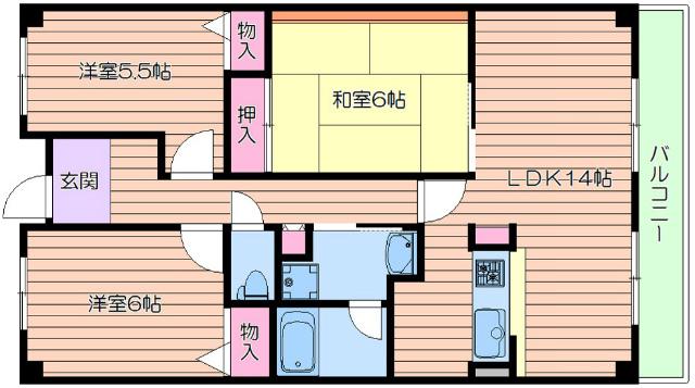 トレビバース上山手公園I(3LDK/5階)の間取り写真
