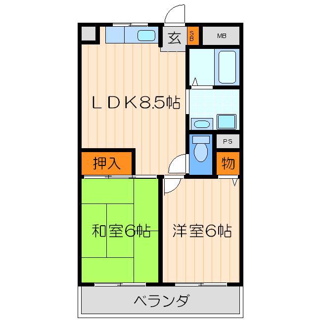 コンフォートセキ(2LDK/3階)の間取り写真