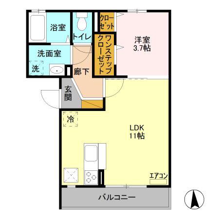 ロータス宇都宮(1LDK/1階)の間取り写真