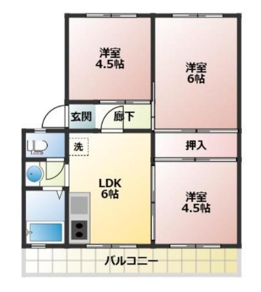 名谷2団地11号棟(3DK/2階)の間取り写真