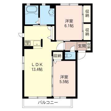 ロココ B棟(2LDK/1階)の間取り写真