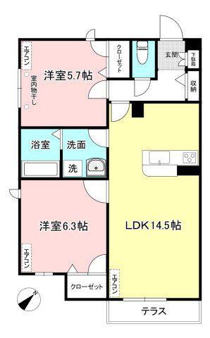 ヴァンベール百合丘(2LDK/1階)の間取り写真