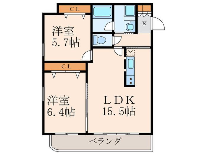 嵐山ツインビル南館(2LDK/3階)の間取り写真