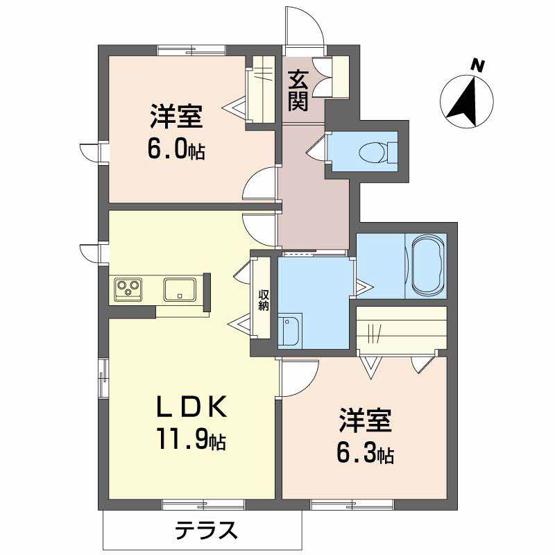 シャイン(2LDK/1階)の間取り写真