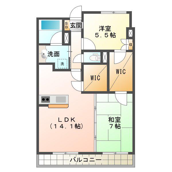 ローレルタワーシュロア四日市(2LDK/11階)の間取り写真