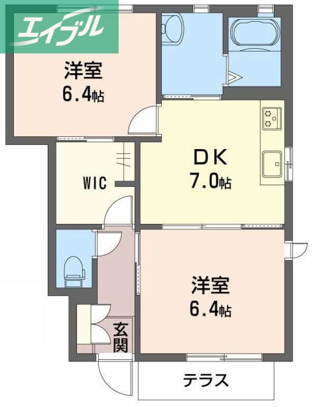 カトレアハイツII D(2DK/1階)の間取り写真