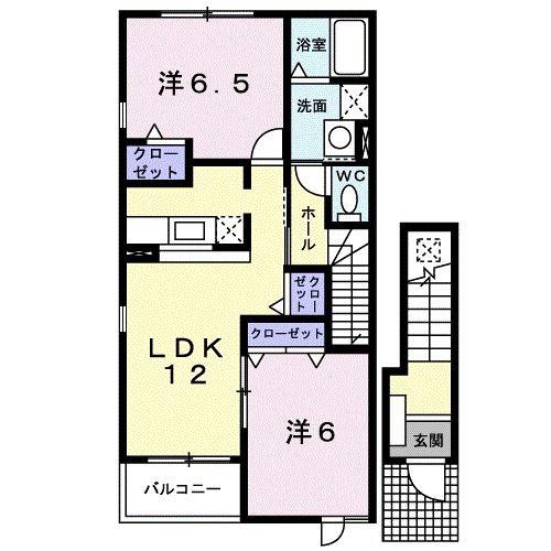 カーサ・フィオーレI(2LDK/2階)の間取り写真
