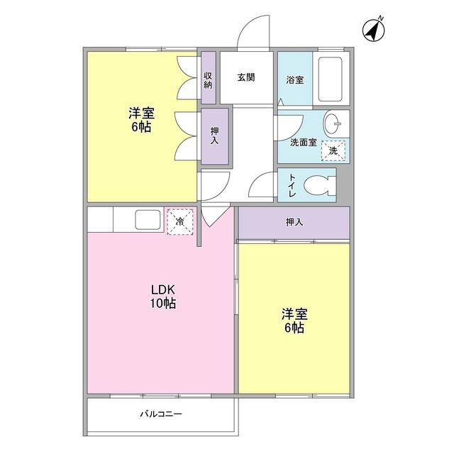 武蔵関マンション5号棟(2LDK/2階)の間取り写真