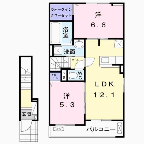 ラヒットグロウスB(2LDK/2階)の間取り写真