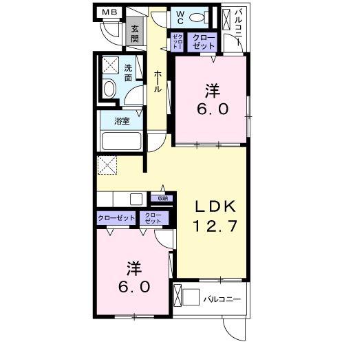 イースト 有 I(2LDK/3階)の間取り写真