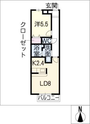 ブルーローズガーデン B棟(1LDK/2階)の間取り写真