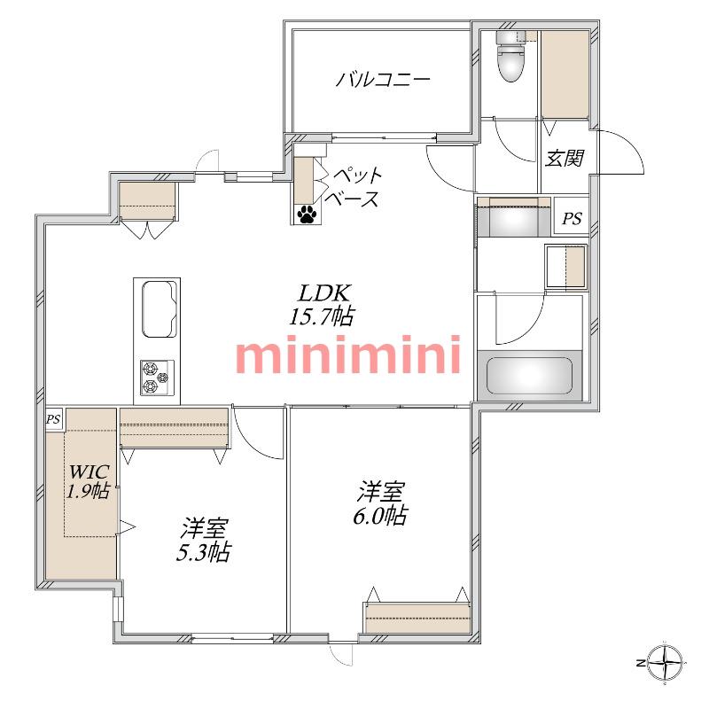 HEBEL MAISON大手町(2LDK/4階)の間取り写真