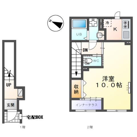 つくば市東光台アパート(1K/2階)の間取り写真