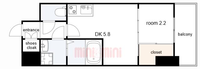 アドバンス神戸ラシュレ(1DK/8階)の間取り写真
