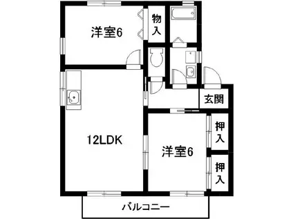 ハイカムールひまわりB(2LDK/2階)の間取り写真