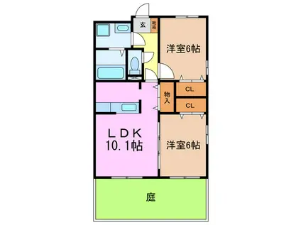 名鉄豊田線 日進駅(愛知) 徒歩12分 2階建 築16年(2LDK/1階)の間取り写真