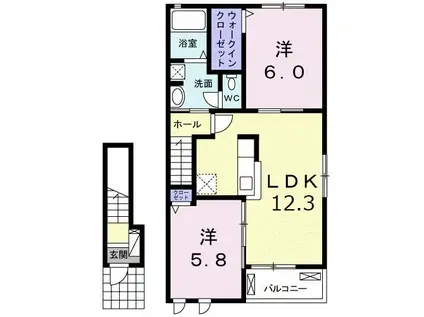 マロン・リジェール川内宮崎 A(2LDK/2階)の間取り写真