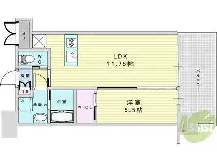 プレジオ三国EURO(1LDK/6階)の間取り写真