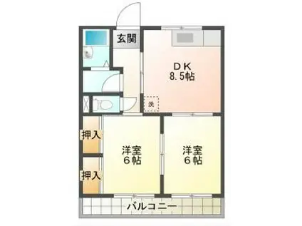 カンビアーレ(2DK/1階)の間取り写真