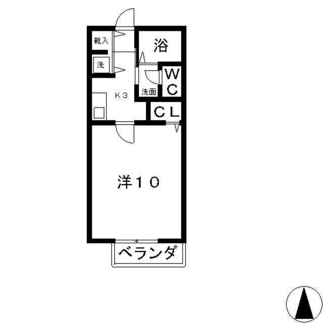 ラフィネ中島A棟(1K/2階)の間取り写真