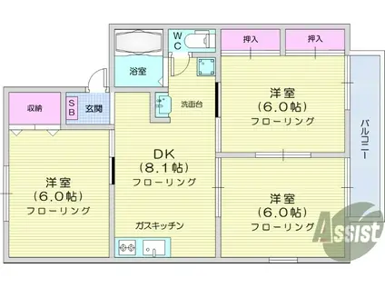 フォーレストみちあい(3DK/2階)の間取り写真