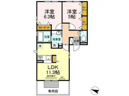 プラージュKJ(2LDK/1階)の間取り写真