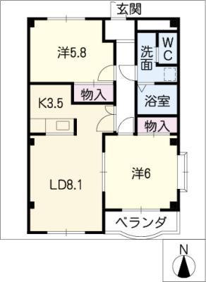 セピアコート(2LDK/3階)の間取り写真