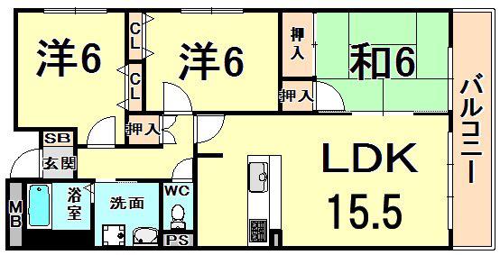 コンフォート南野(3LDK/2階)の間取り写真