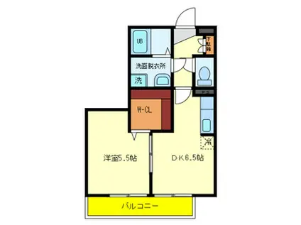 ブールヴァール(1DK/2階)の間取り写真