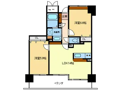 サンシテイ郡山セントラルステージ(2LDK/9階)の間取り写真
