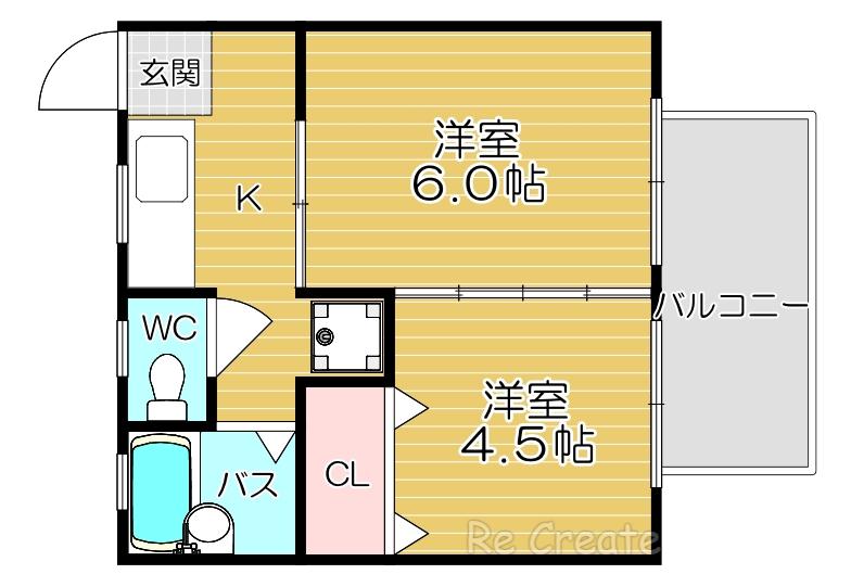 サンヴィラ上之宮(2K/2階)の間取り写真