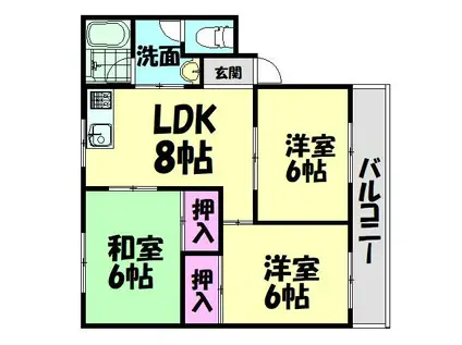 サンライズ茜(3DK/1階)の間取り写真
